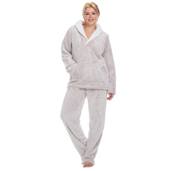 Women's Fluffy Fleece Pajama Set 2-Piece Plush Sleepwear Loungewear